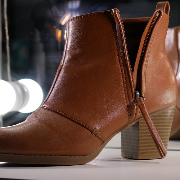 Faux Leather Ankle Boots - Brown - Picture 1 of 7